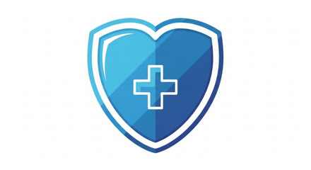 Fototapeta premium Blue shield with white cross symbol on heart shape medical protection icon