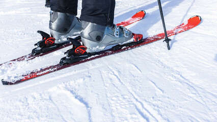 Close up of unrecognizable person skiing on snow. © Jelena Stanojkovic