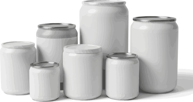 Create a kinds of deferent realistic Can of protein or gainer powder 3d rendering vector art with white background.