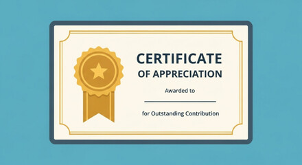 Certificate of appreciation with gold seal on blue background for recognition and achievement