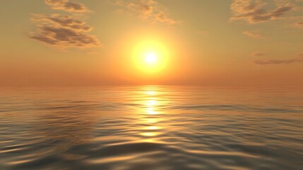 Fototapeta premium Brilliant golden sun descends over calm ocean waters under a warm sky