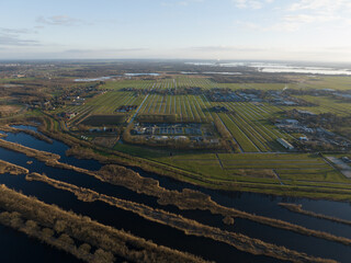 Netherlands polder landscape with waterways and rural agriculture