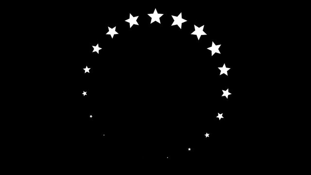 Rotating stars circle loading animation with smooth loop motion forming a circular ring, minimal glowing star elements as loading indicator, transparent background with alpha channel