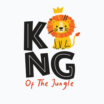 Cute Cartoon Lion King of the Jungle with Crown