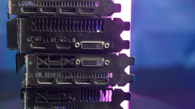Heap of VGA Graphic Cards, Used For Crypto Mining or Gaming, Close Up