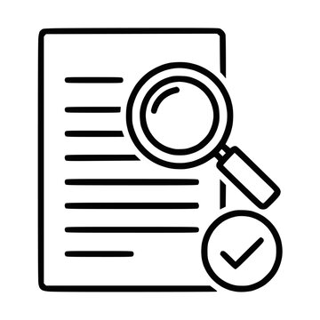 Document Review and Verification Icon Magnifying Glass Examining Paper with Checkmark for Approval and Quality Control Process