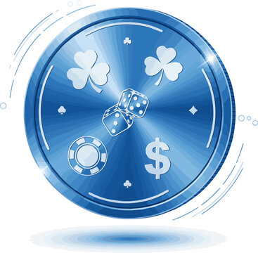Create a realistic Blue coin Gambling games, credit, token, curreny concept vector art with white background..