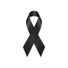 Black ribbon symbol on a isolated on a transparent background mourning awareness