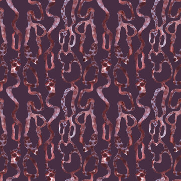 Abstract seamless pattern with organic wavy shapes in rich burgundy and dusty rose tones on a deep violet background. Modern artistic texture perfect for fabric, wallpaper, packaging, fashion, and bra