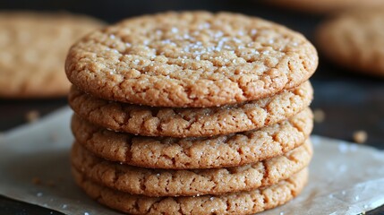 Stacked Golden Brown Sugar-Dusted Cookies on a Slate Serving Plate for a Cozy Dessert Photo