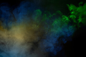 Blue and pink steam on a black background.