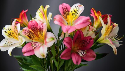 Fototapeta premium Alstroemeria Flowers In Full Bloom Creating A Vibrant Floral Display In A Vase