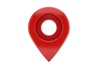 Red map pin icon with circular center, symbolizing location and navigation, perfect for maps and directions isolated on transparent background