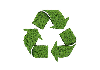 Green recycling symbol made of leaves, representing eco-friendly practices and sustainability isolated on transparent background
