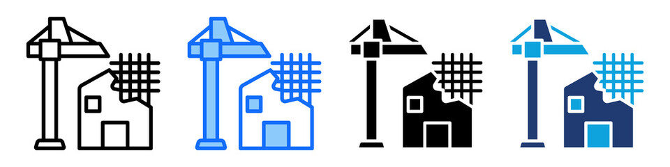 Building Progress Icon Set Multi Style Vector Illustration