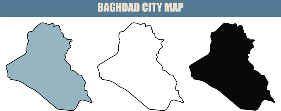 Detailed Baghdad city map illustration with various color options