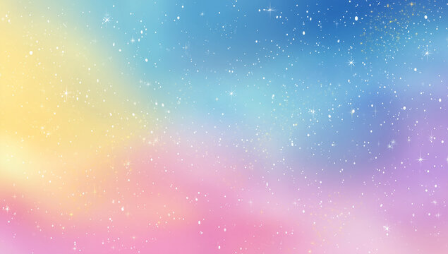 虹色のグラデーションと星屑が煌めく幻想的なファンタジー背景素材