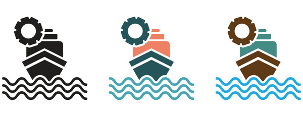 Marine engineering icon, colorful marine engineering icons vector set in trendy flat style illustration isolated on white background.
