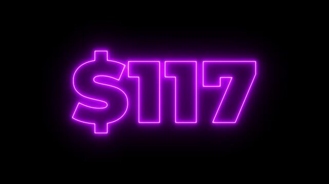 Glowing neon counting digital numbers increasing from 0 to 700 with a dollar symbol icon on a black background.
