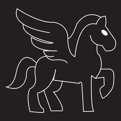 Winged Pegasus outline mythical creature illustration. Minimal line art of a winged Pegasus in red outline, representing mythology, fantasy creatures,  ancient legends in clean vector style.EPS10/AI