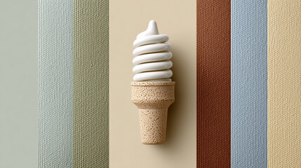 Creative light bulb shaped like an ice cream cone, blending dessert style with bright idea glow art.
