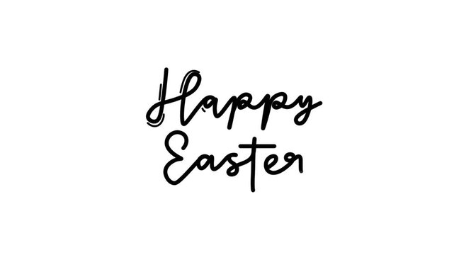 Happy easter One line continuous animated typography intro outro animation video, hand drawn calligraphy monoline lettering vintage text on background single line art black type on white backdrop bg