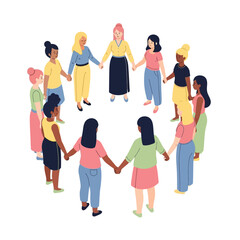 Obraz premium Diverse group of women holding hands in a circle.