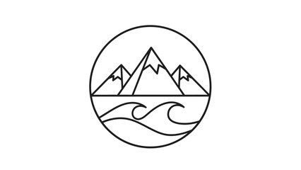 Minimalist Mountain and Ocean Landscape Icon.