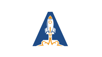 Rocket Launching from Letter A Logo.