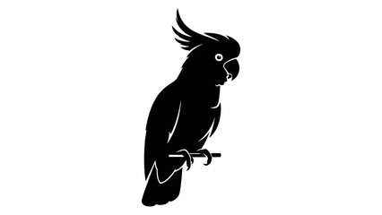 Black Cockatoo Silhouette Perched on Branch.