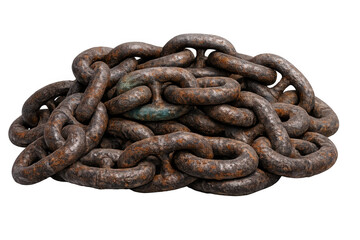 Fototapeta premium Rusty metal ship anchor chain pile displaying corrosion and textured surface with an isolated transparent background