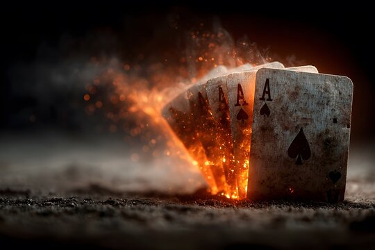 Dramatic Burning Aces in Poker Play - Fiery Concept for Gaming Posters