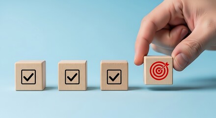 Hand placing target icon block next to checklist