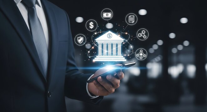 Businessman using mobile banking digital services