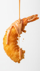 Crispy Fried Shrimp Drizzled With Creamy Orange Sauce For Tasting And Food Photography