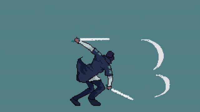 Ninja Sword Attack Animation &ndash; Pixel Warrior Action, 4K Alpha Channel, Loop