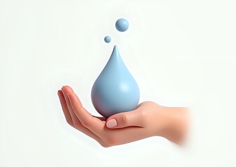 Hand Holding a Water Droplet with Floating Drops