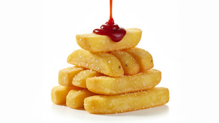 Stacked French Fries With Ketchup Drizzle Crispy Snack Tower For Sharing