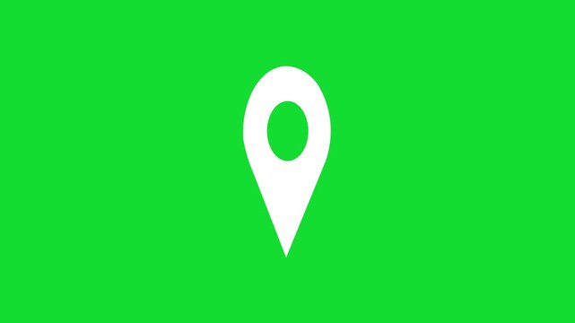 a clean white animated map pin marker icon pulses on a bright green background representing location search and navigation with a simple pulsing motion effect
