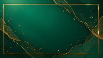 Abstract luxury green geometric background with gold lines and elegant golden frame