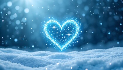 Light blue snowfall background with love hearts and stars creating dreamy winter