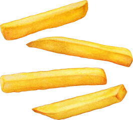 Watercolor hand drawn realistic french fries