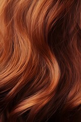 Naklejka premium Extreme close up of wavy auburn hair texture brown