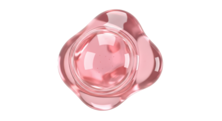 Pink Glossy 3D Fluid Shape, Abstract Organic Glass Sphere with Soft Glow, Macro Liquid Molecule, Translucent Jelly Bio-Cell Design.