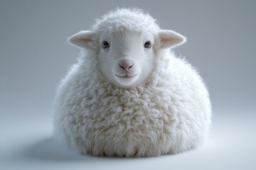 Fototapeta premium Cute Fluffy White Baby Lamb on Plain Background fluffy white cute baby animal sheep adorable woolly