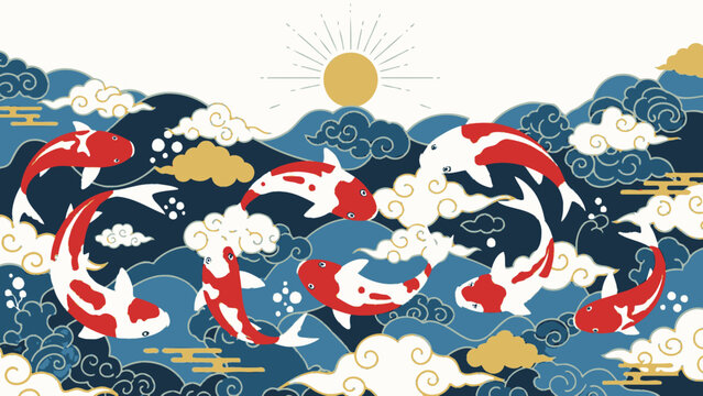 Colorful koi fish swimming together.