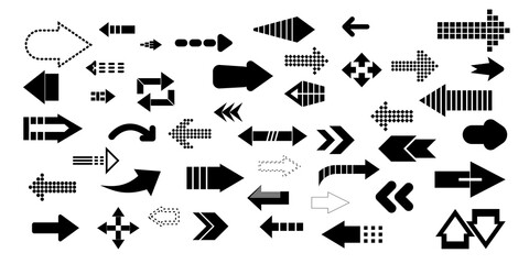 Black Arrow Icon Set &ndash; Monochrome Directional Navigation Symbols Collection