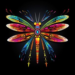 Vibrant Multicolored Dragonfly Mandala with Rainbow Wings and Symmetrical Ornament