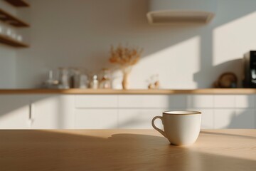 Obraz premium Serene kitchen scene with coffee cup and warm natural light