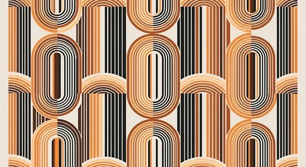 70年代風レトロモダンなアーチと楕円の幾何学パターン背景